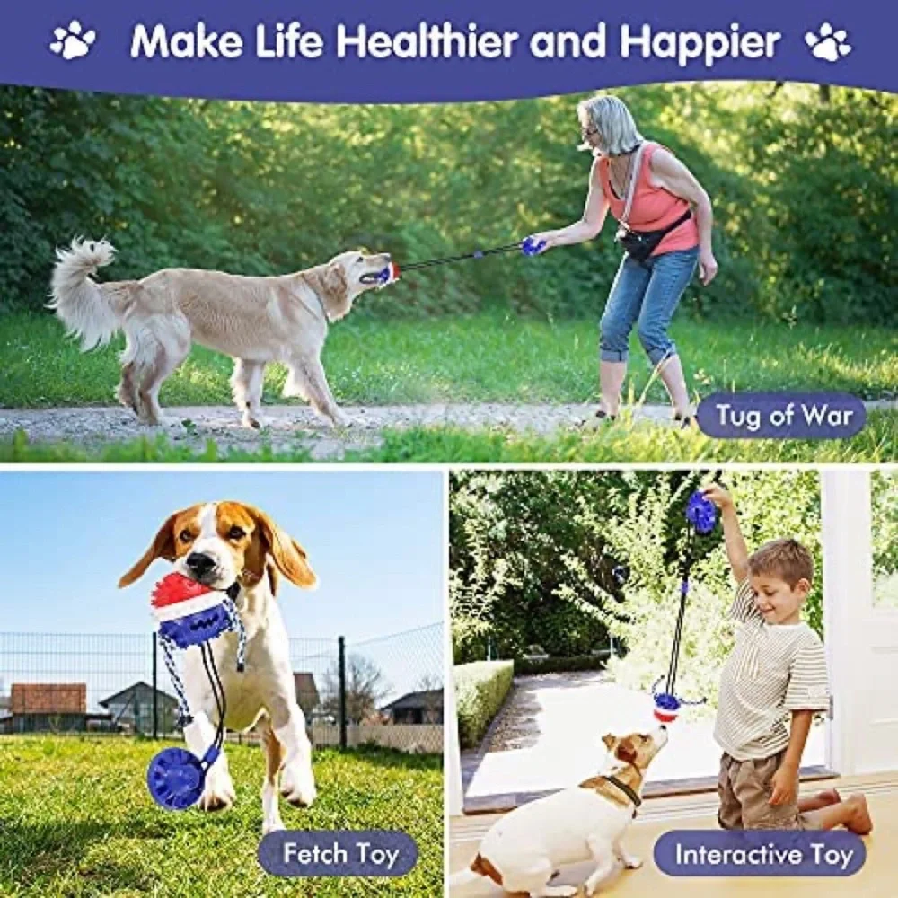 Dog Squeaky Suction Cup Tug of War Treat Dispensing Rope Teeth Cleaning Chew Toy